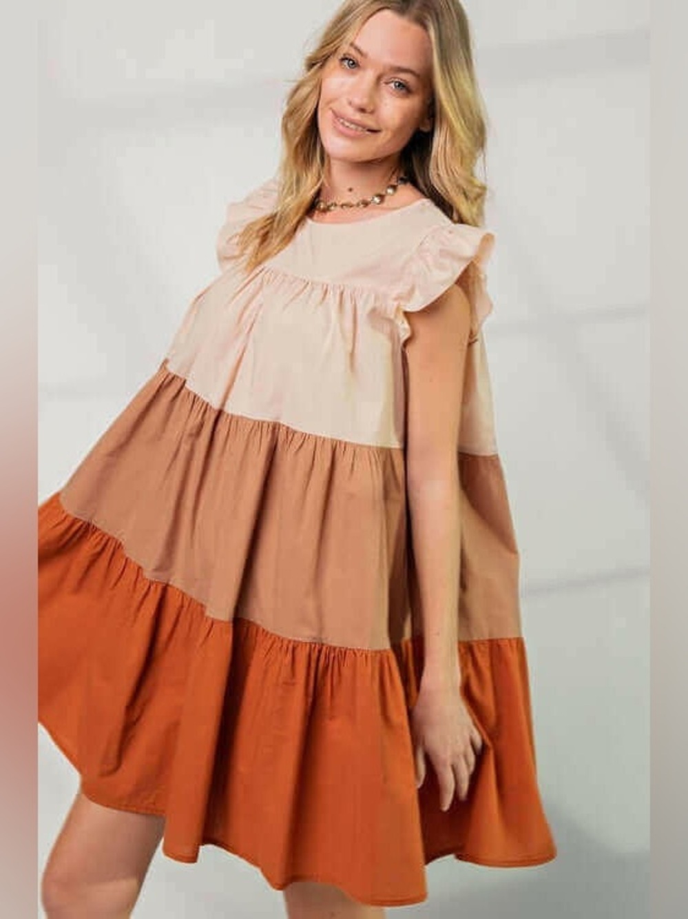easel Poplin Tiered Colorblock Dress